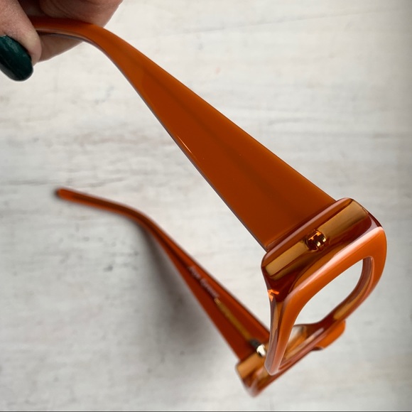 💥4/$16 SALE💥BOLD 1990’s Beatnik Rectangular Eyeglasses Chinese Orange - Picture 4 of 8